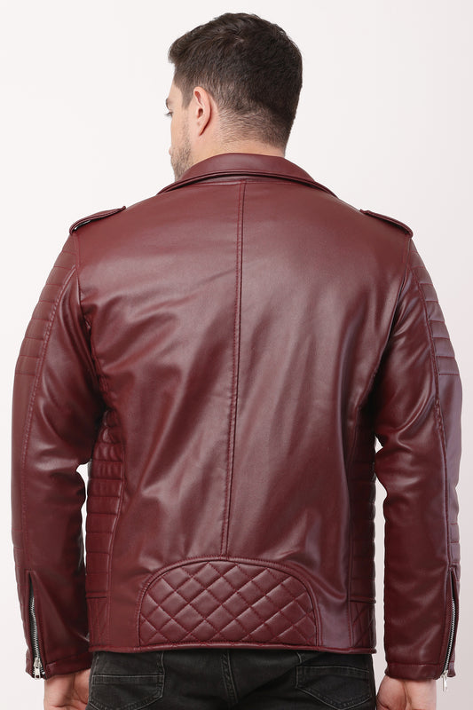 "WOLVER"Staylish Foux Leather Biker Maroon Jacket