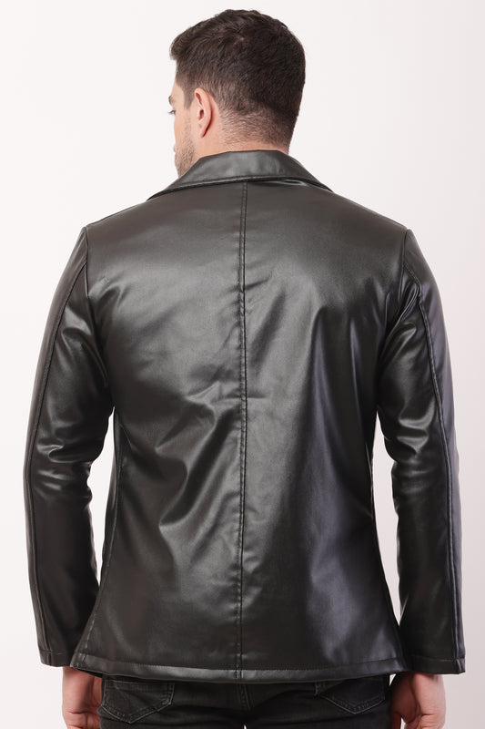 Solid PU Leather Festive, Wedding, Party, Casual Men's Black Blazer