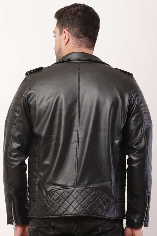 "WOLVER"Staylish Foux Leather Biker Black Jacket
