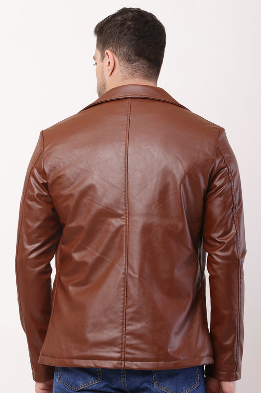 Solid PU Leather Festive, Wedding, Party, Casual Men's TAN Blazer