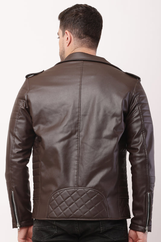 "WOLVER" Staylish Foux Leather Biker Brown Jacket