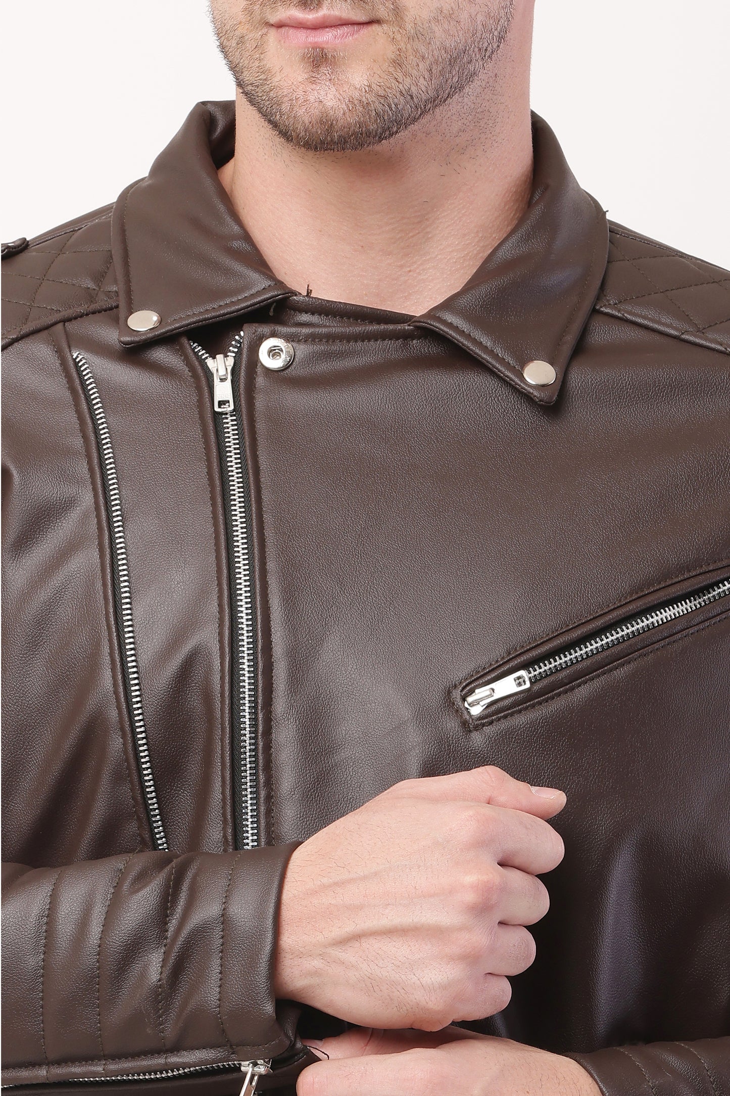 "WOLVER" Staylish Foux Leather Biker Brown Jacket