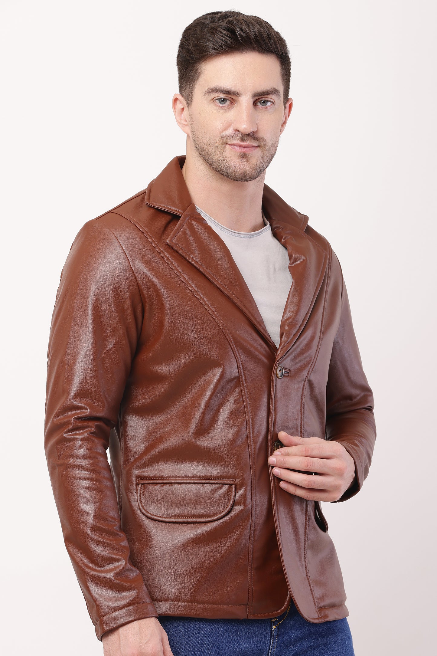 Solid PU Leather Festive, Wedding, Party, Casual Men's TAN Blazer