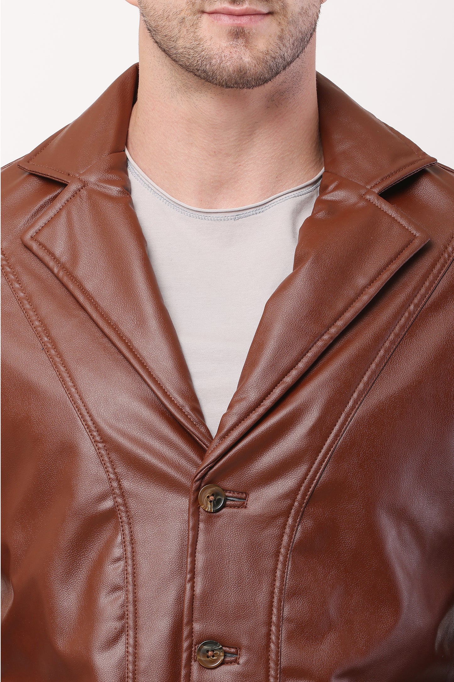 Solid PU Leather Festive, Wedding, Party, Casual Men's TAN Blazer