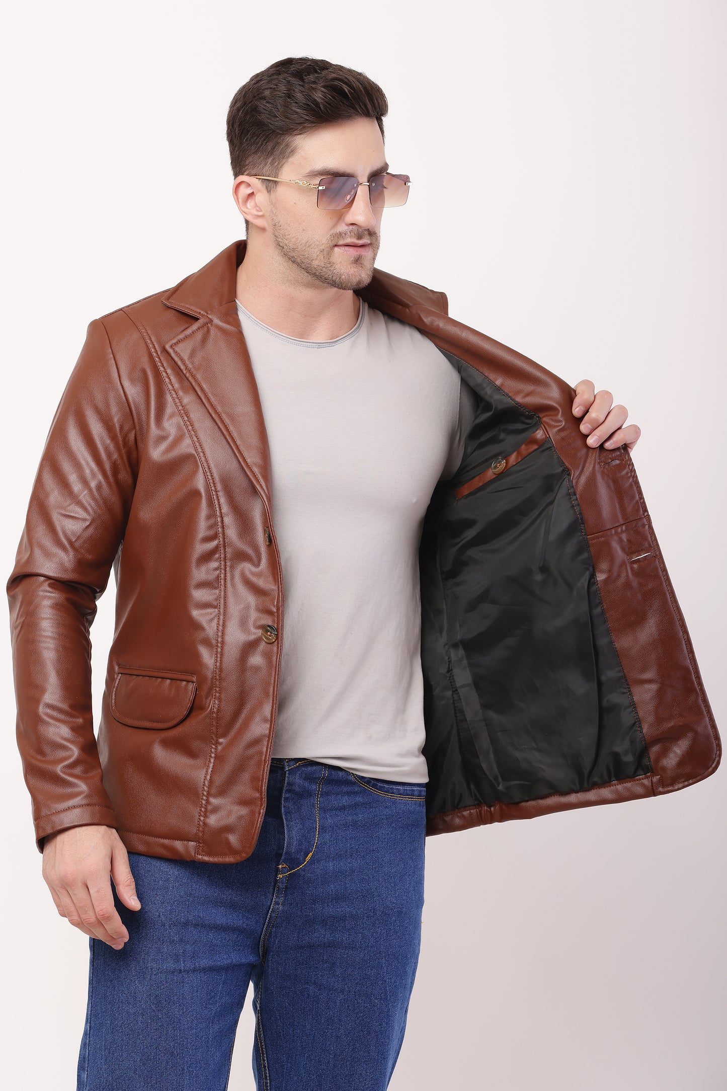 Solid PU Leather Festive, Wedding, Party, Casual Men's TAN Blazer