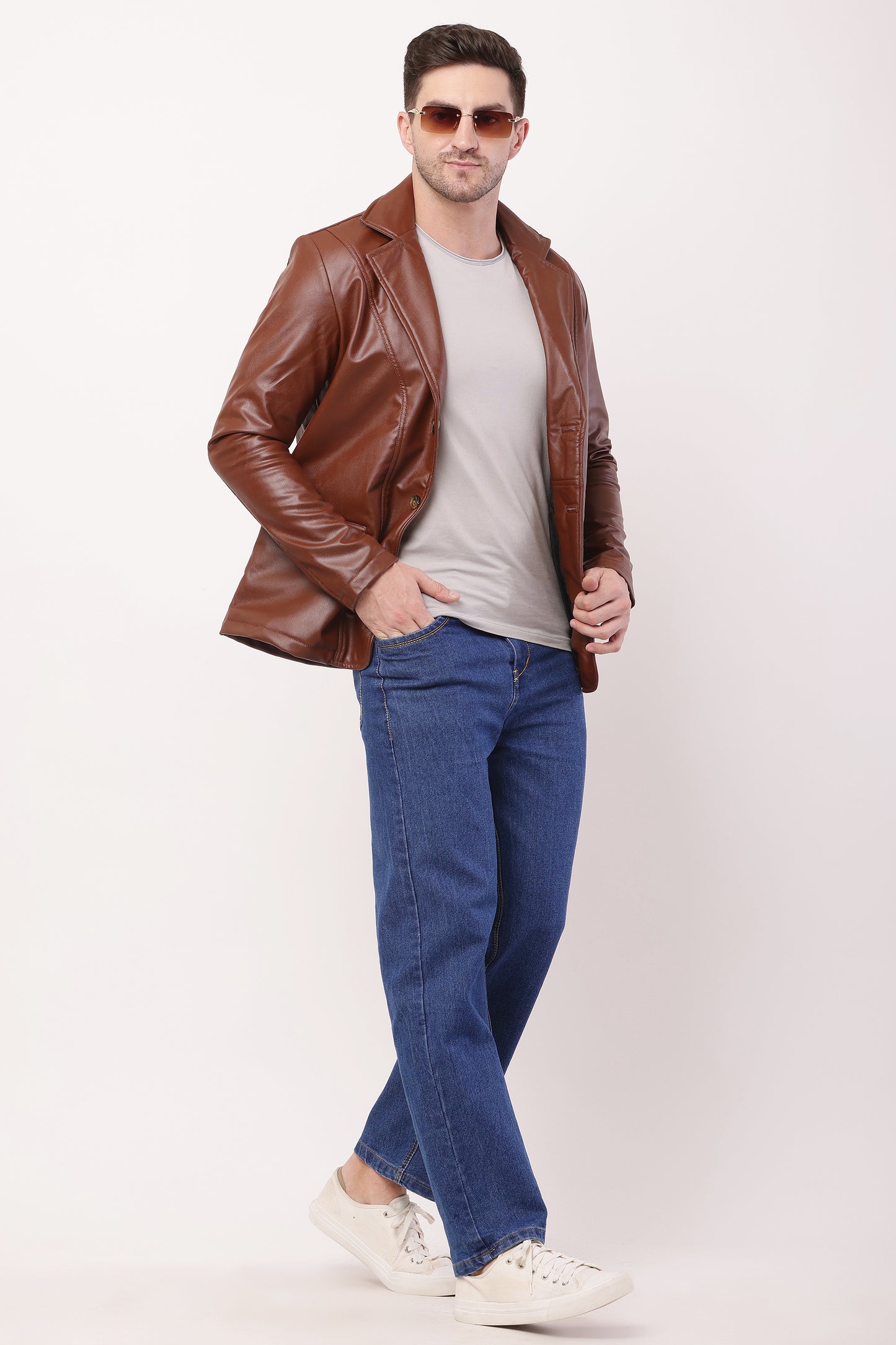 Solid PU Leather Festive, Wedding, Party, Casual Men's TAN Blazer