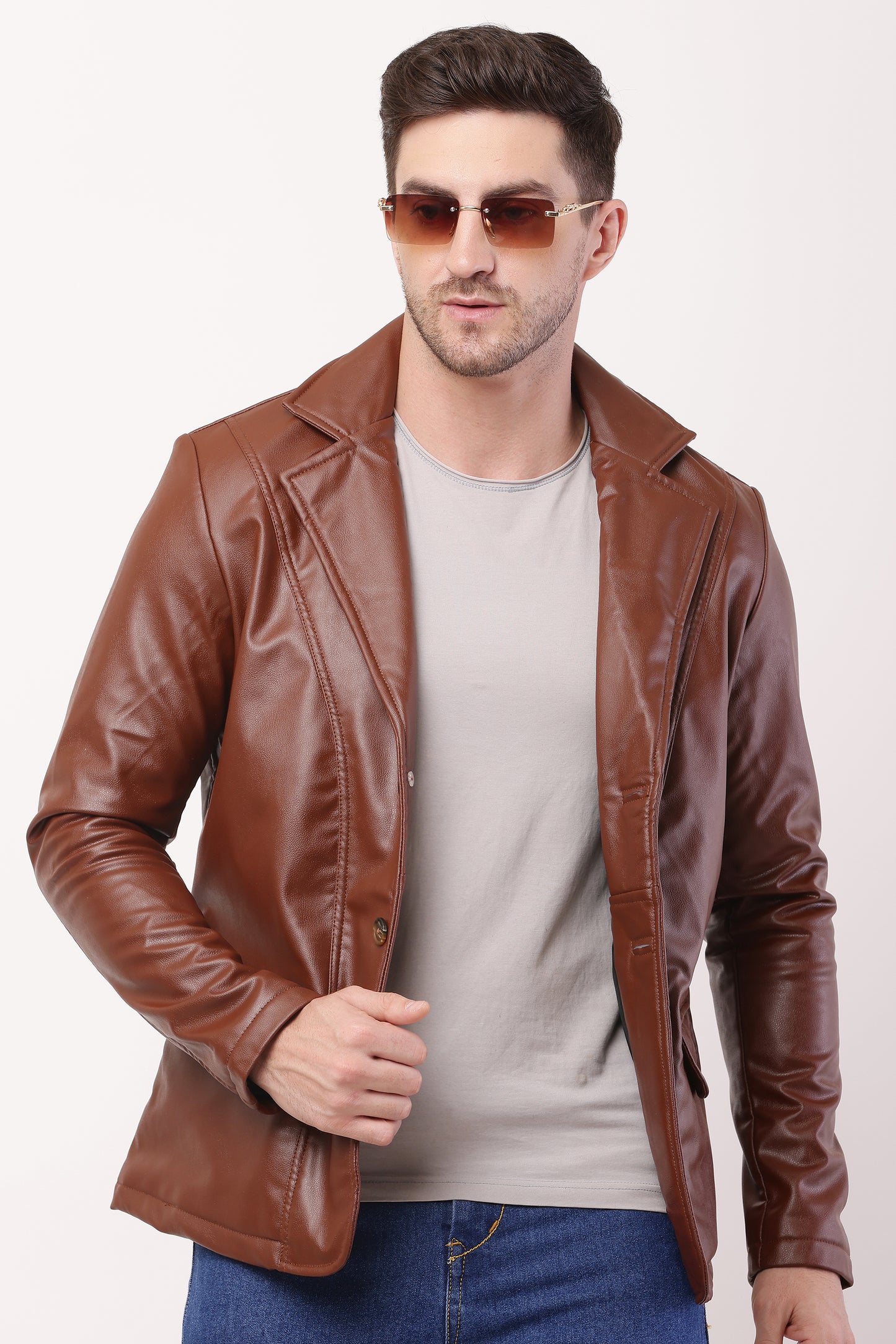 Solid PU Leather Festive, Wedding, Party, Casual Men's TAN Blazer