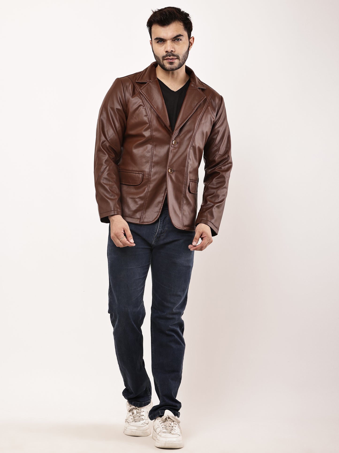 "Wolver" Solid PU Leather Festive, Wedding, Party, Casual Men's Tan Blazer