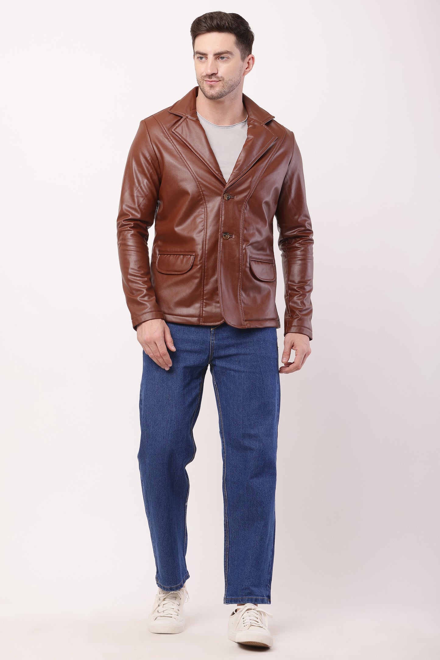 Solid PU Leather Festive, Wedding, Party, Casual Men's TAN Blazer