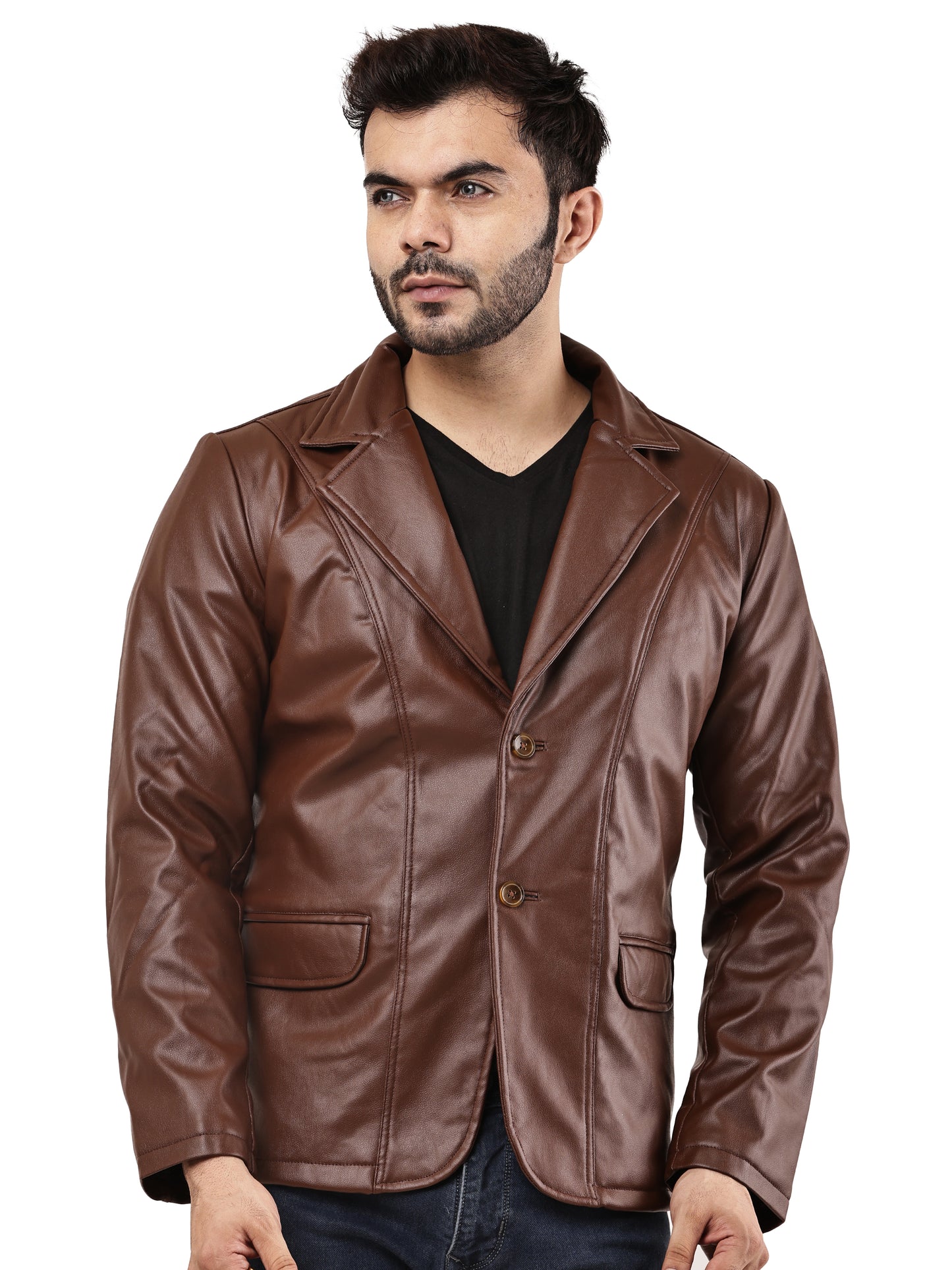 "Wolver" Solid PU Leather Festive, Wedding, Party, Casual Men's Tan Blazer