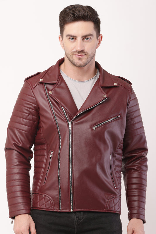 "WOLVER"Staylish Foux Leather Biker Maroon Jacket