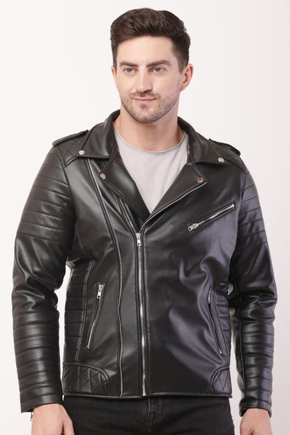 "WOLVER"Staylish Foux Leather Biker Black Jacket