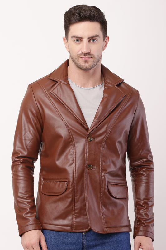 Solid PU Leather Festive, Wedding, Party, Casual Men's  TAN Blazer