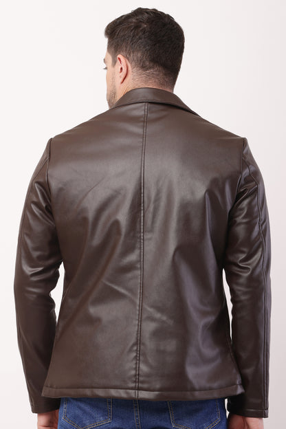 Solid PU Leather Festive, Wedding, Party, Casual Men's  Brown Blazer