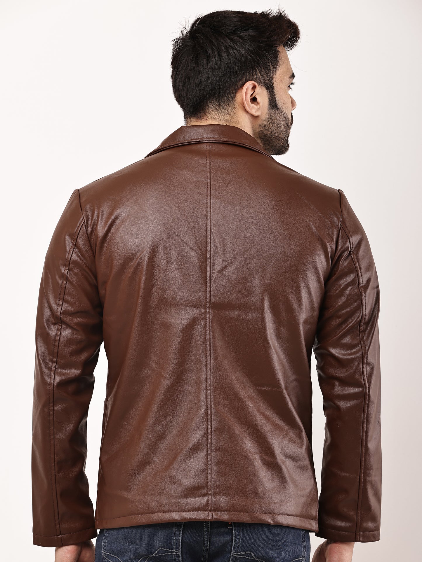 "Wolver" Solid PU Leather Festive, Wedding, Party, Casual Men's Tan Blazer