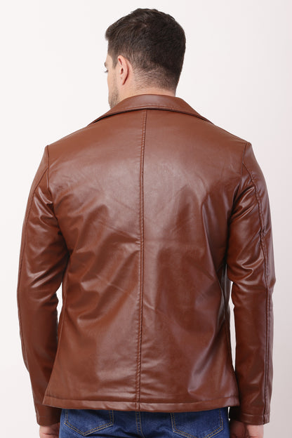 Solid PU Leather Festive, Wedding, Party, Casual Men's  TAN Blazer