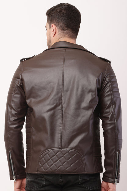 "WOLVER" Staylish Foux Leather Biker Brown Jacket