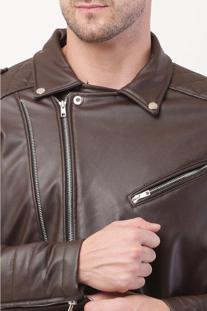 "WOLVER" Staylish Foux Leather Biker Brown Jacket
