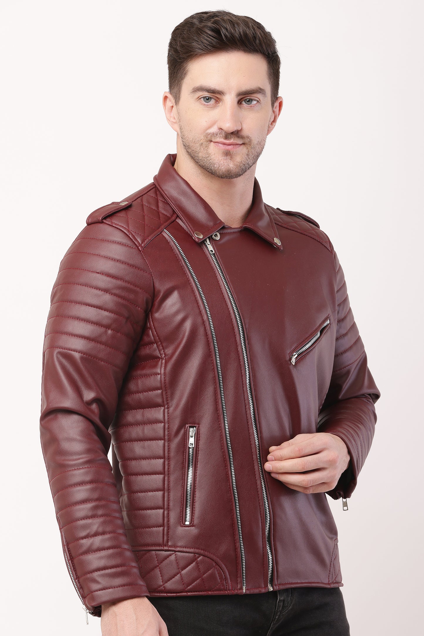 "WOLVER"Staylish Foux Leather Biker Maroon Jacket