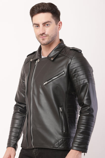 "WOLVER"Staylish Foux Leather Biker Black Jacket