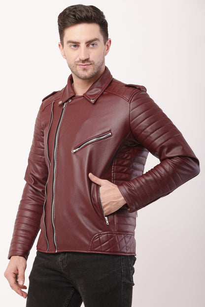 "WOLVER"Staylish Foux Leather Biker Maroon Jacket