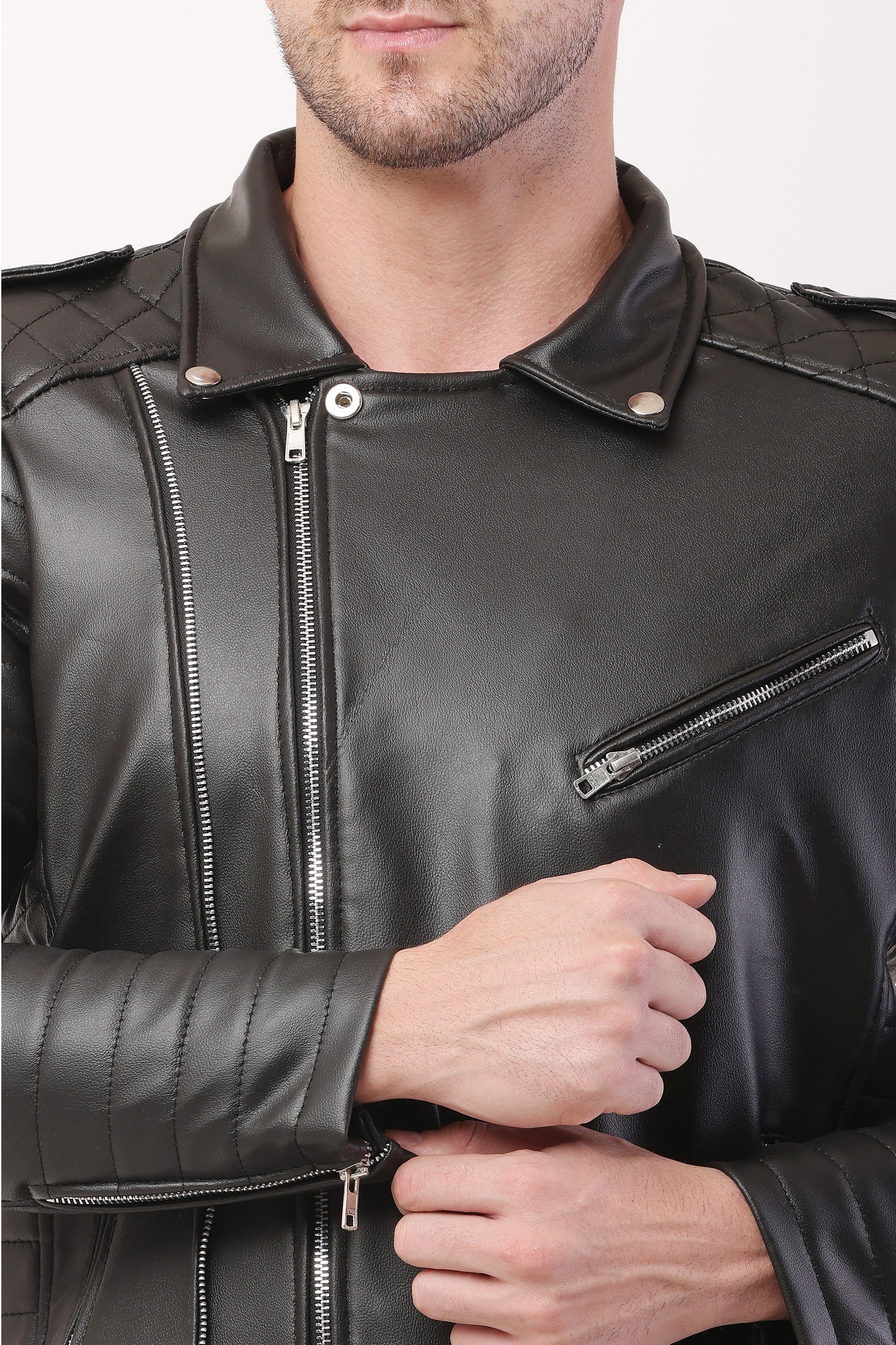 "WOLVER"Staylish Foux Leather Biker Black Jacket