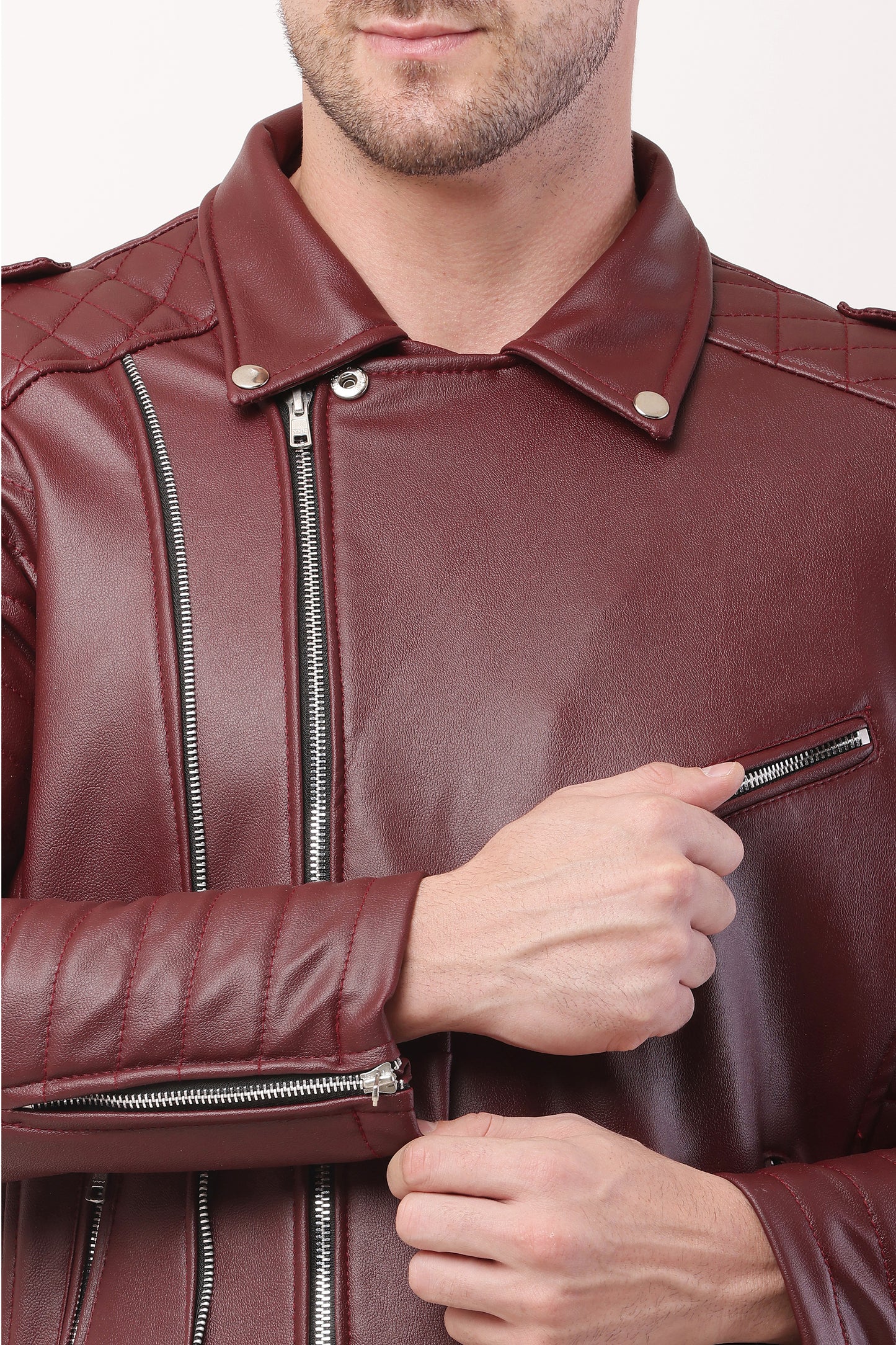 "WOLVER"Staylish Foux Leather Biker Maroon Jacket