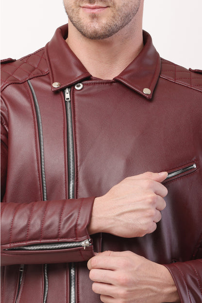"WOLVER"Staylish Foux Leather Biker Maroon Jacket