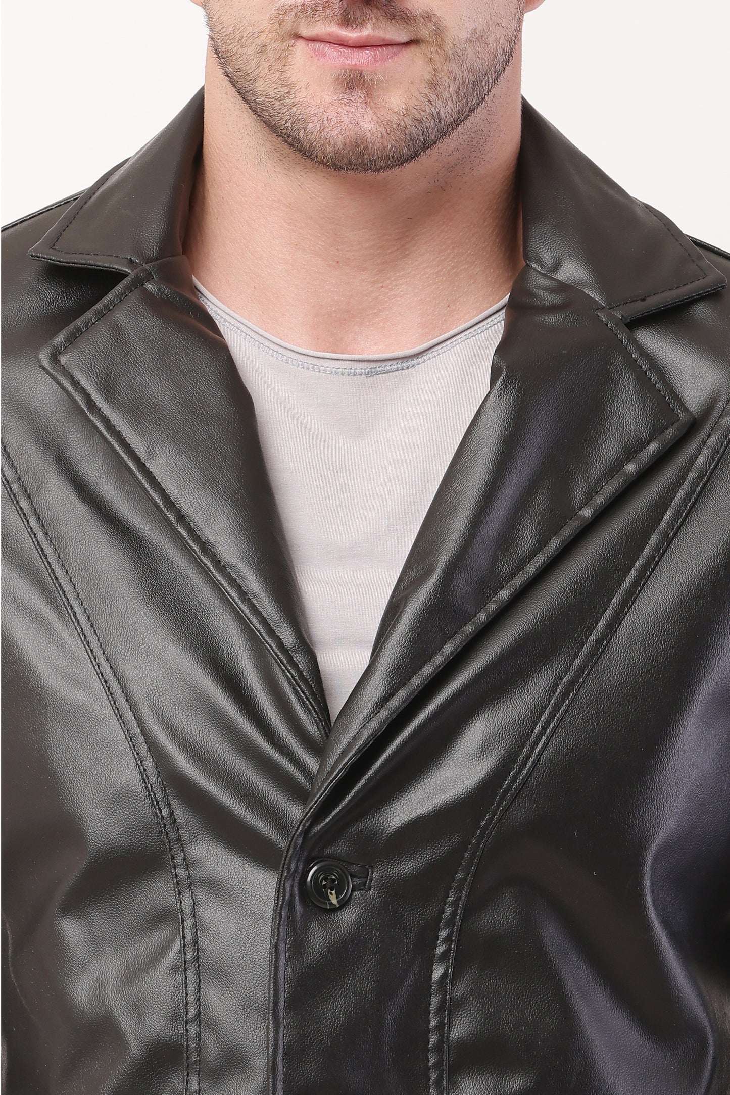 Solid PU Leather Festive, Wedding, Party, Casual Men's  Black  Blazer