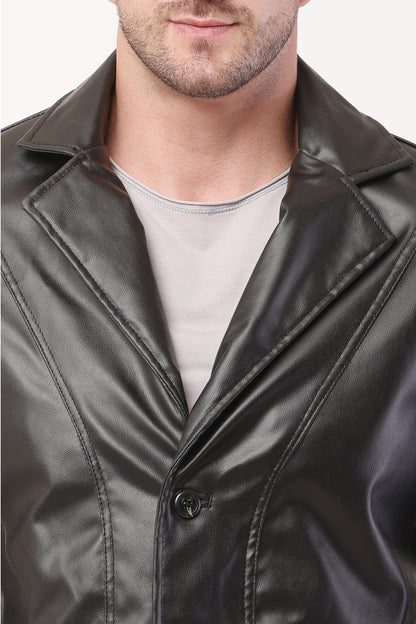 Solid PU Leather Festive, Wedding, Party, Casual Men's  Black  Blazer
