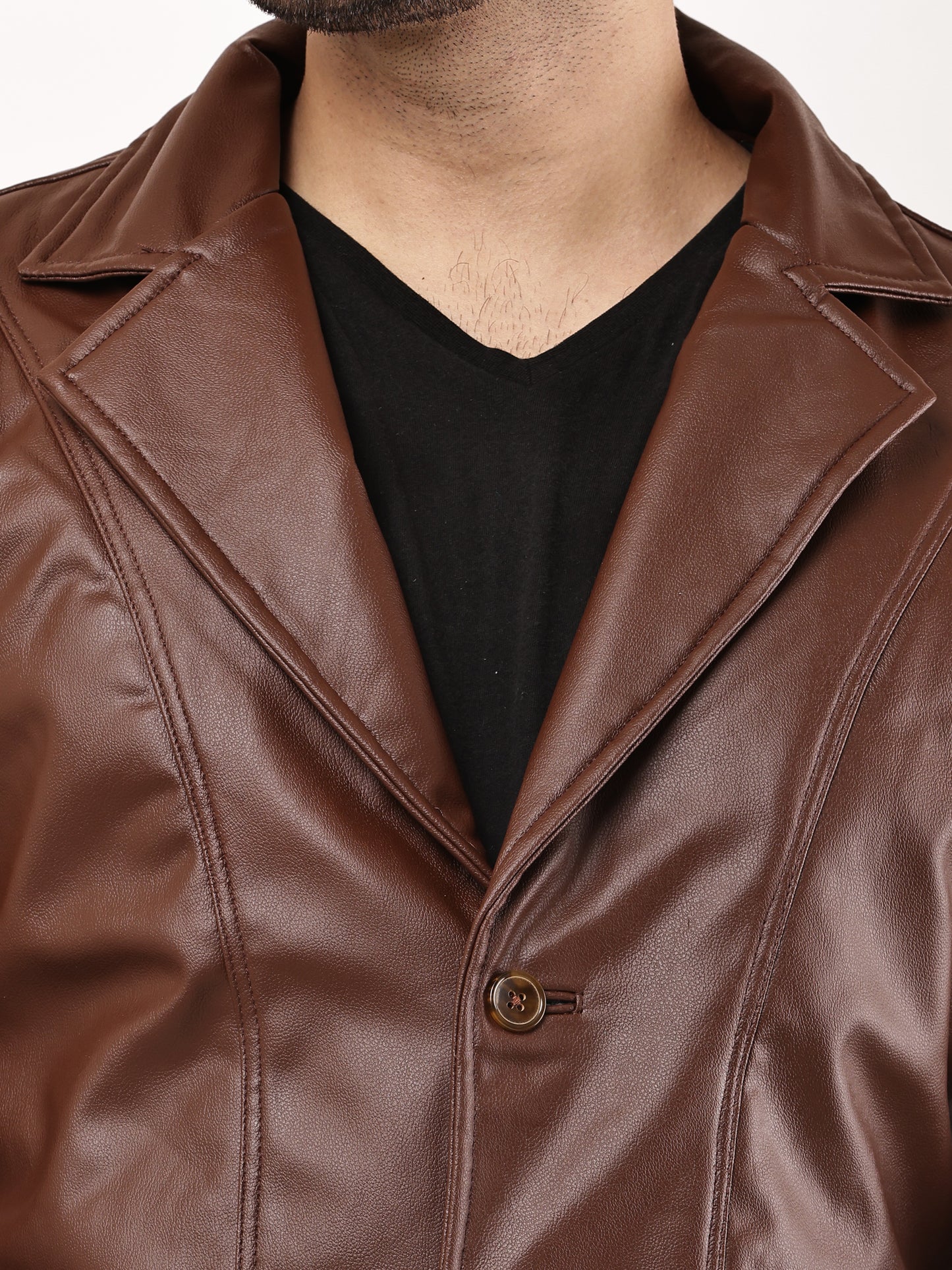 "Wolver" Solid PU Leather Festive, Wedding, Party, Casual Men's Tan Blazer
