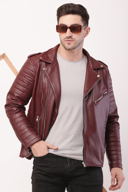 "WOLVER"Staylish Foux Leather Biker Maroon Jacket