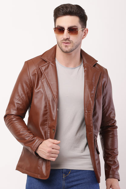 Solid PU Leather Festive, Wedding, Party, Casual Men's  TAN Blazer