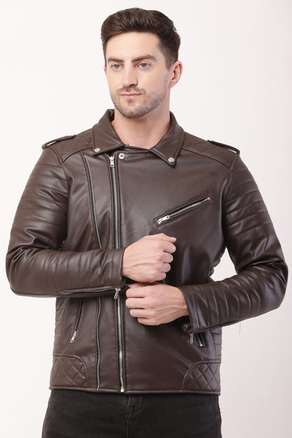 "WOLVER" Staylish Foux Leather Biker Brown Jacket