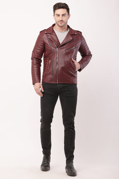 "WOLVER"Staylish Foux Leather Biker Maroon Jacket