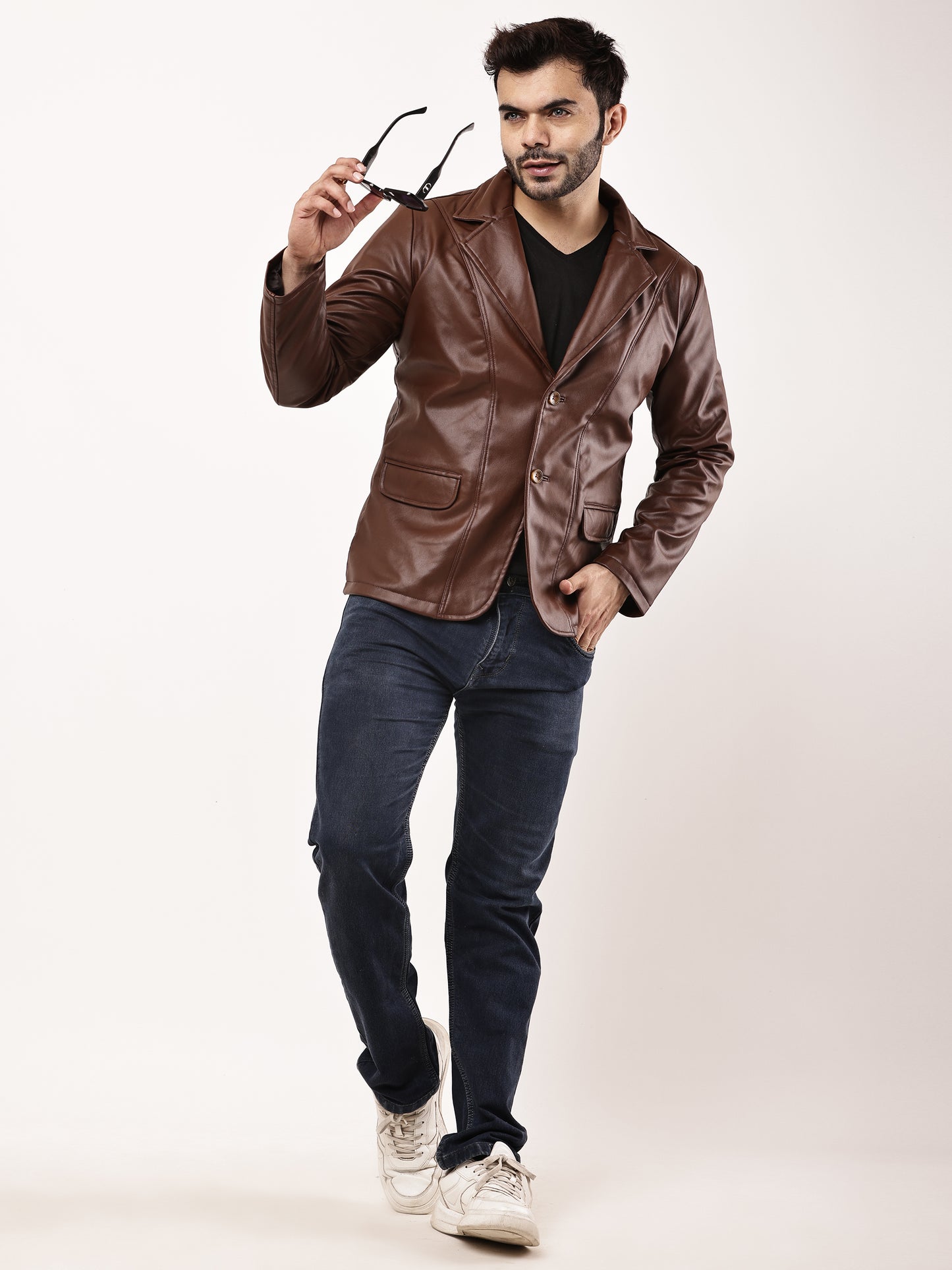"Wolver" Solid PU Leather Festive, Wedding, Party, Casual Men's Tan Blazer
