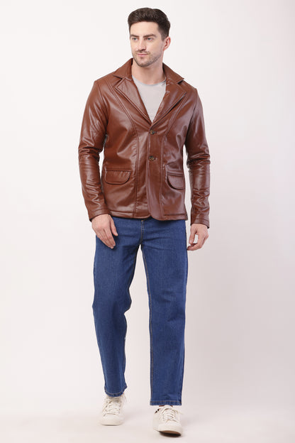 Solid PU Leather Festive, Wedding, Party, Casual Men's  TAN Blazer
