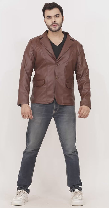 "Wolver" Solid PU Leather Festive, Wedding, Party, Casual Men's Tan Blazer